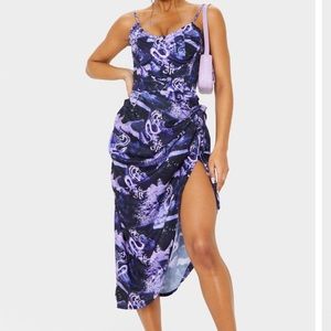 2 piece lilac oriental dragon print top and skirt